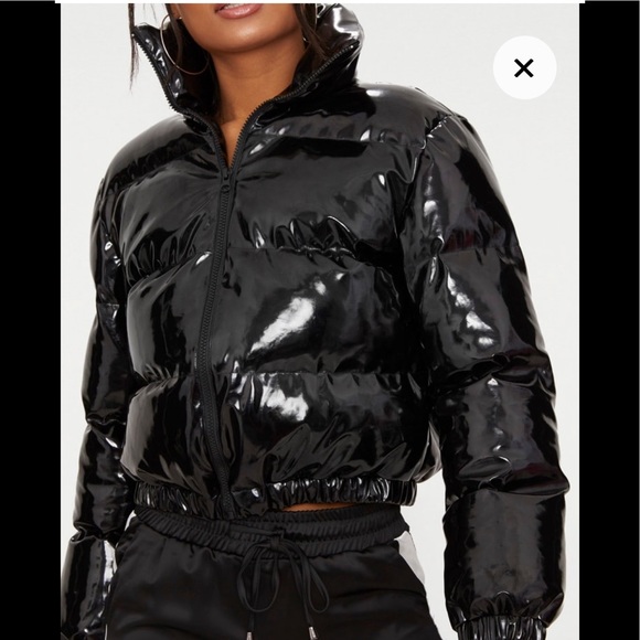 Vinyl black patent puffer jacket - Picture 2 of 7
